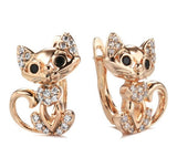 Purple Gold Temperament Cat Fine Zircon-embedded Earrings