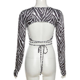 Striped Print Lace-up Short Tops