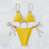 Solid Color Strap Bikini Two Swimsuits