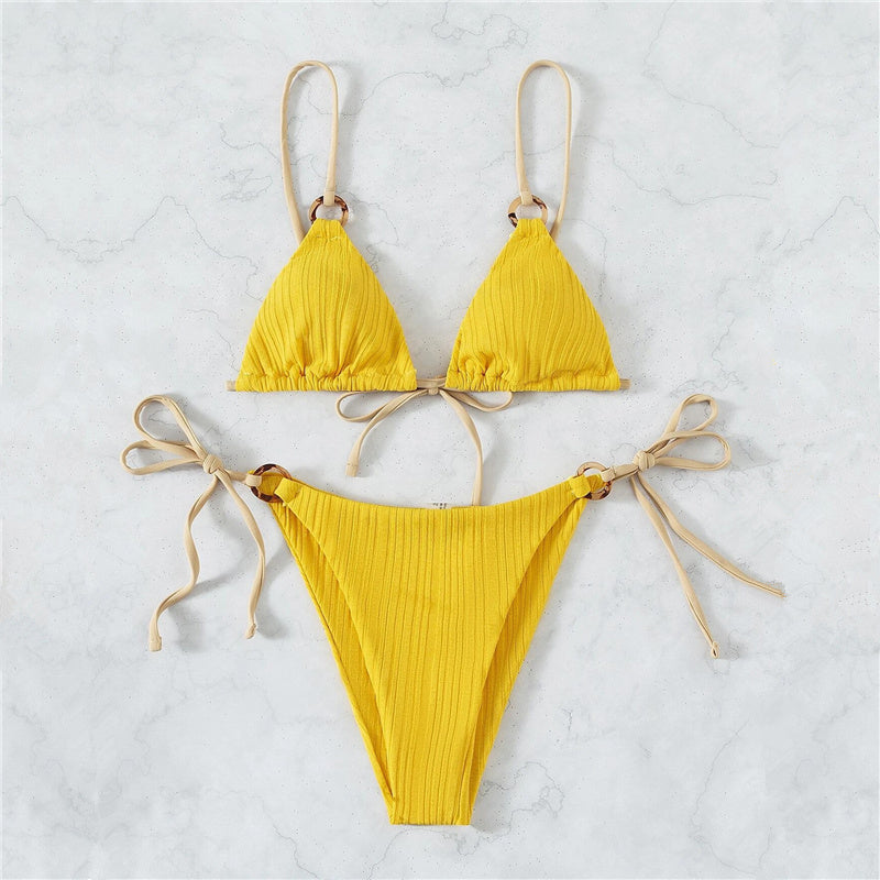 Solid Color Strap Bikini Two Swimsuits