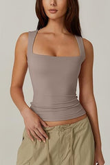 Summer Square-neck Tank Solid Sleeveless Tops