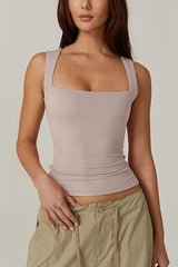 Summer Square-neck Tank Solid Sleeveless Tops