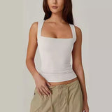 Summer Square-neck Tank Solid Sleeveless Tops