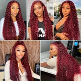 Red Colored Burgundy 200% Deep Wave Wigs