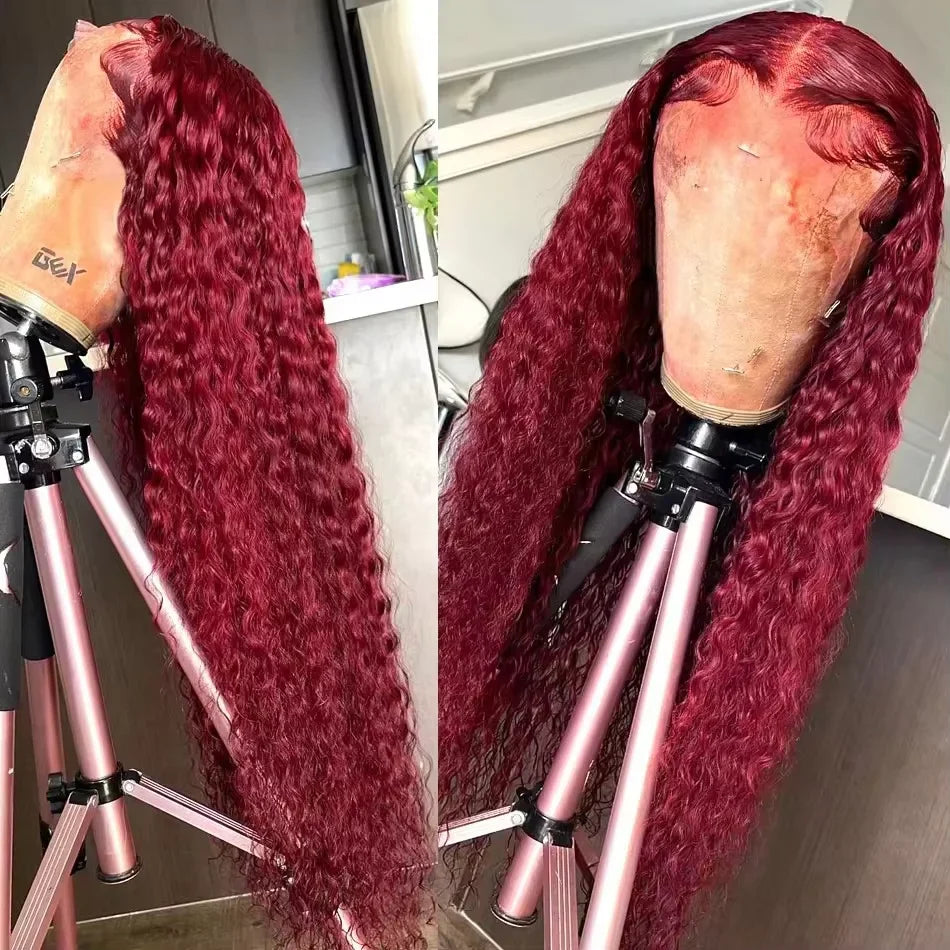 Burgundy Deep Wave Curly Wigs