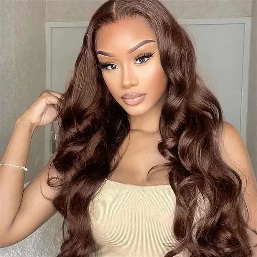 Chocolate Brown Body Wave Human Hair Wigs