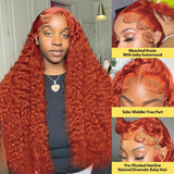 Orange colored Water wave Human Hair Wigs