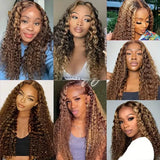 Honey Blonde Water Wave Lace Front Curly Wigs