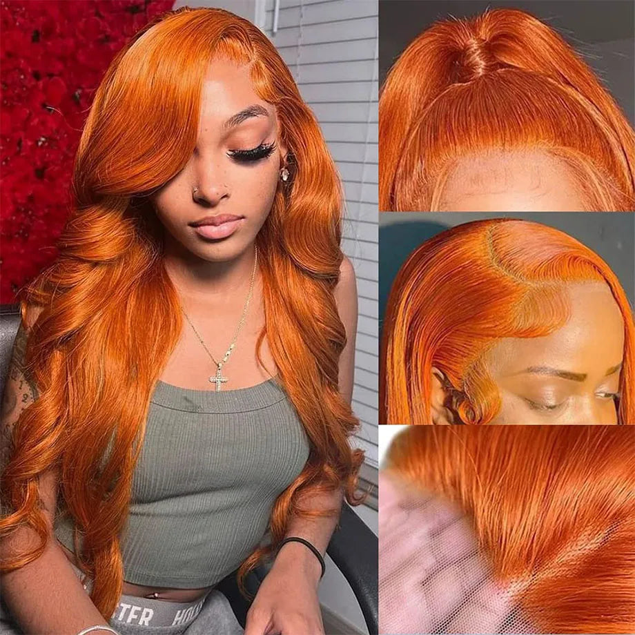 Orange Ginger Body Wave HD Transparent Human Hair Wigs