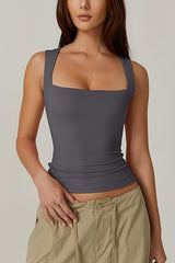 Summer Square-neck Tank Solid Sleeveless Tops