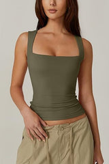 Summer Square-neck Tank Solid Sleeveless Tops
