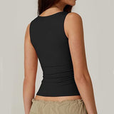 Summer Square-neck Tank Solid Sleeveless Tops